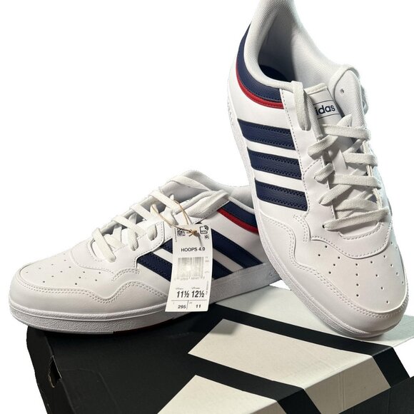 Adidas Hoops 4.0 Shoes Mens Size 11.5 White Navy Red Low Top Sneaker NEW JQ9986 - Picture 1 of 10